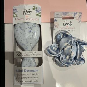 LoveShackFancy Blue Floral Mini Hair Brush and Accessories Set